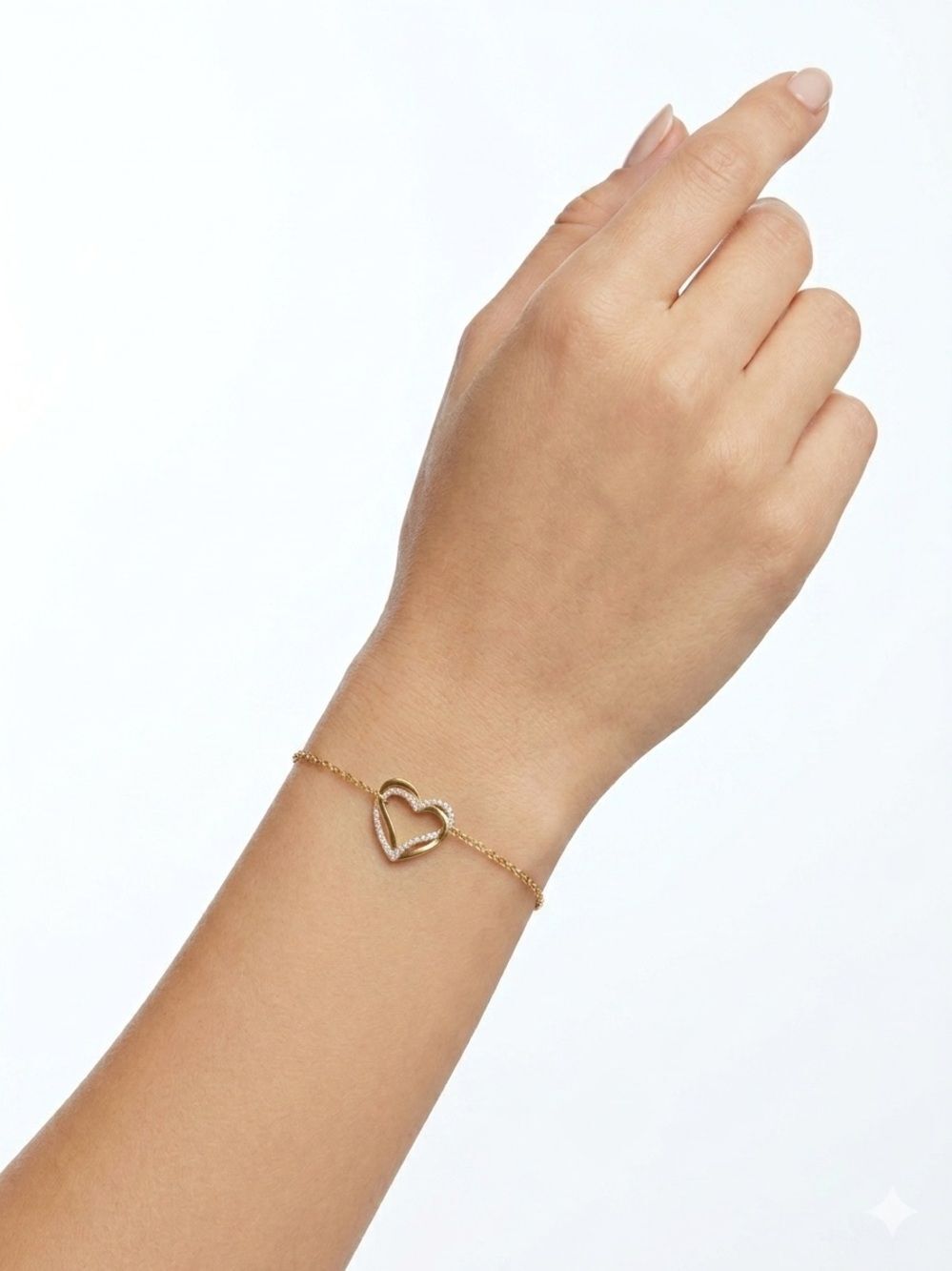 NEW Gold Plated Bracelet Heart Pavé OutlineSize 5.5” to 7.5”
